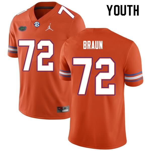 Youth NCAA Florida Gators Josh Braun #72 Stitched Authentic Nike Orange College Football Jersey BGD4765DU